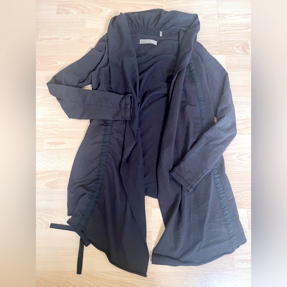 NM Neiman Marcus Black Long Asymmetrical Cardigan Small